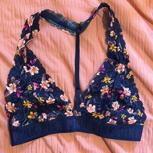 PINK Victoria's Secret Floral Lace Bralette - Navy and Multicolor